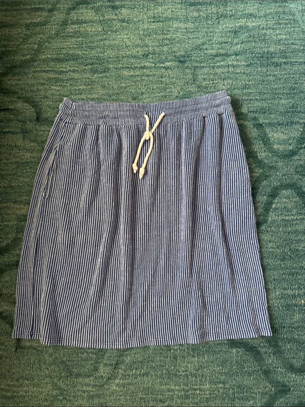 DownEast Blue and White Striped Drawstring A-Line Skirt
